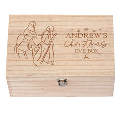 Personalised Large Wooden Christmas Eve Box With Mary & Joseph