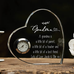 Engraved Personalised Grandma Crystal Glass Clock With Sentiment