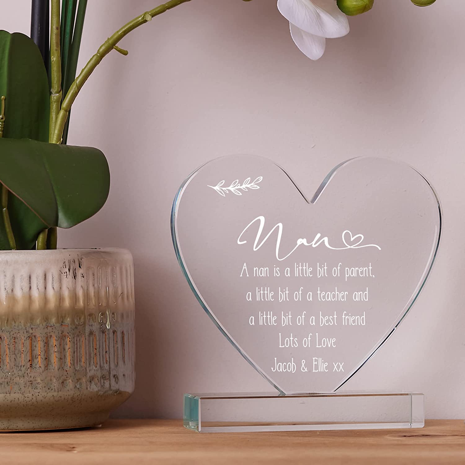 ukgiftstoreonline Personalised Nan Sentiment Gift Large Jade Glass Heart Personalised Gifts ukgiftstoreonline