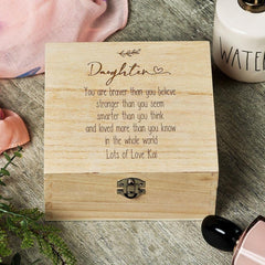 Personalised Daughter Wooden Keepsake Box Gift Engraved With Sentiment