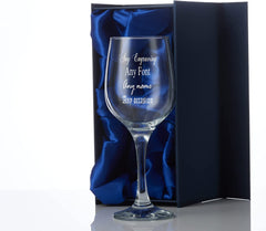Personalised Any Engraving Wine Glass in Silk Lined Gift Box