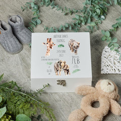 ukgiftstoreonline Personalised Safari Animal New Baby Wooden Box Gift
