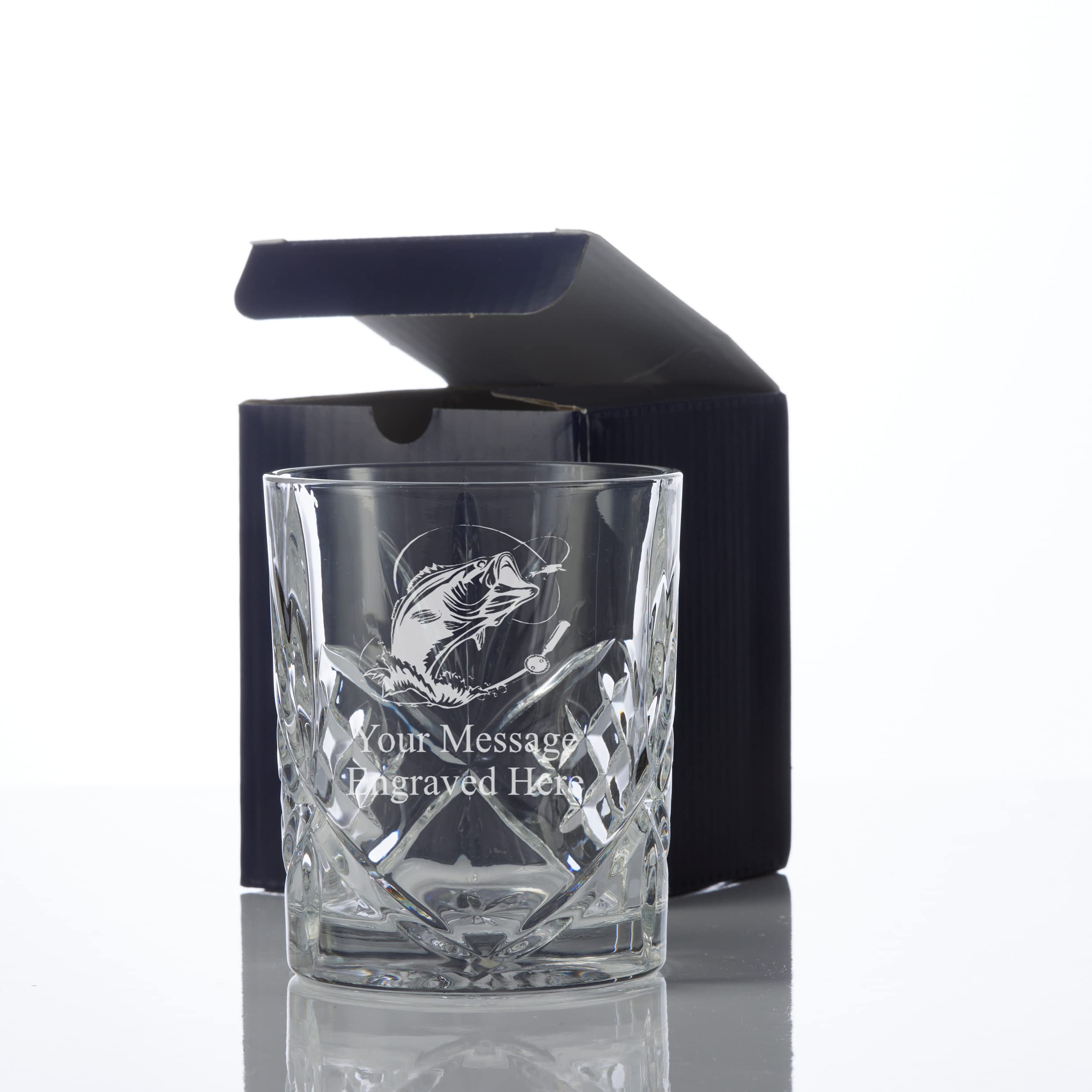ukgiftstoreonline Engraved Fishing Theme Crystal Cut Whiskey Glass Gift