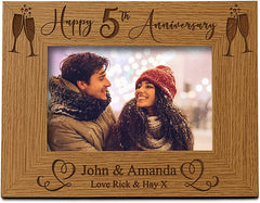 Personalised 5th Wedding Anniversary Wooden Photo Frame Gift