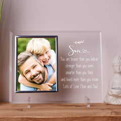 Personalised Son Engraved Glass Photo Frame In Lined Gift Box