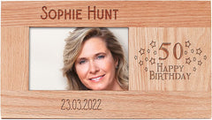 Personalised 50th Birthday Photo Frame Gift Solid Oak With name and date