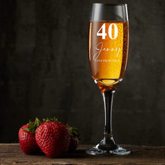 Personalised 40th Birthday Signature Champagne Flute Prosecco Glass Gift