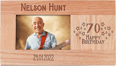Personalised 70th Birthday Photo Frame Gift Solid Oak With name and date
