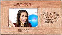 Personalised 16th Birthday Photo Frame Gift Solid Oak With name and date