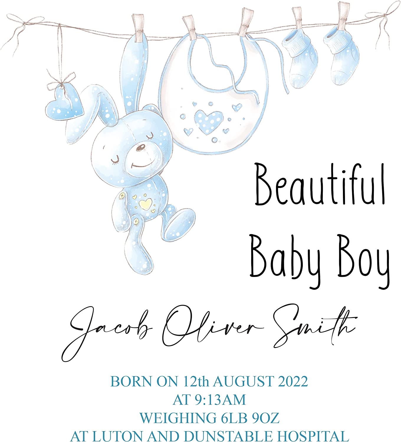 Personalised Beautiful Baby Boy Keepsake Box Gift With Cute Rabbit