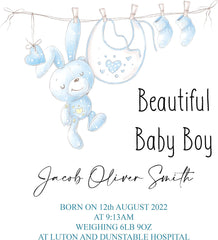Personalised Beautiful Baby Boy Keepsake Box Gift With Cute Rabbit