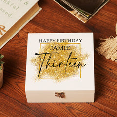 ukgiftstoreonline Personalised Large 13th Birthday Gift Keepsake Wooden Box With Gold Sparkles