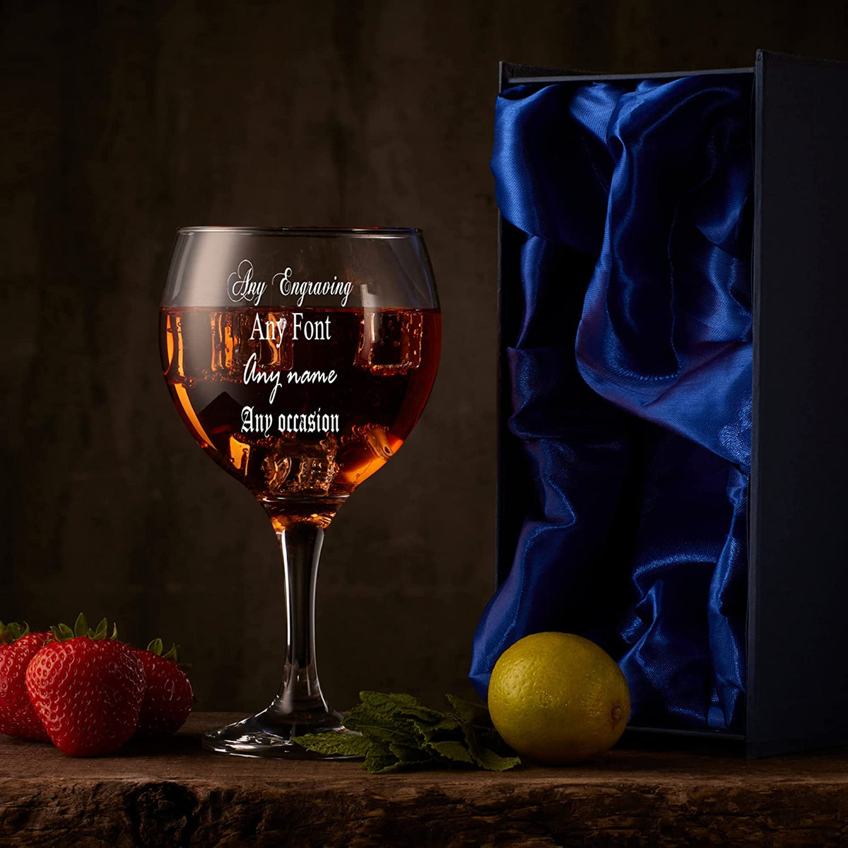 Personalised Gin Glass Cocktail Any Engraving in Silk Lined Gift Box