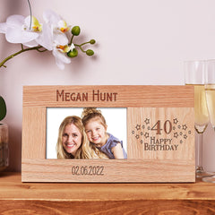 Personalised 40th Birthday Photo Frame Gift Solid Oak With name and date