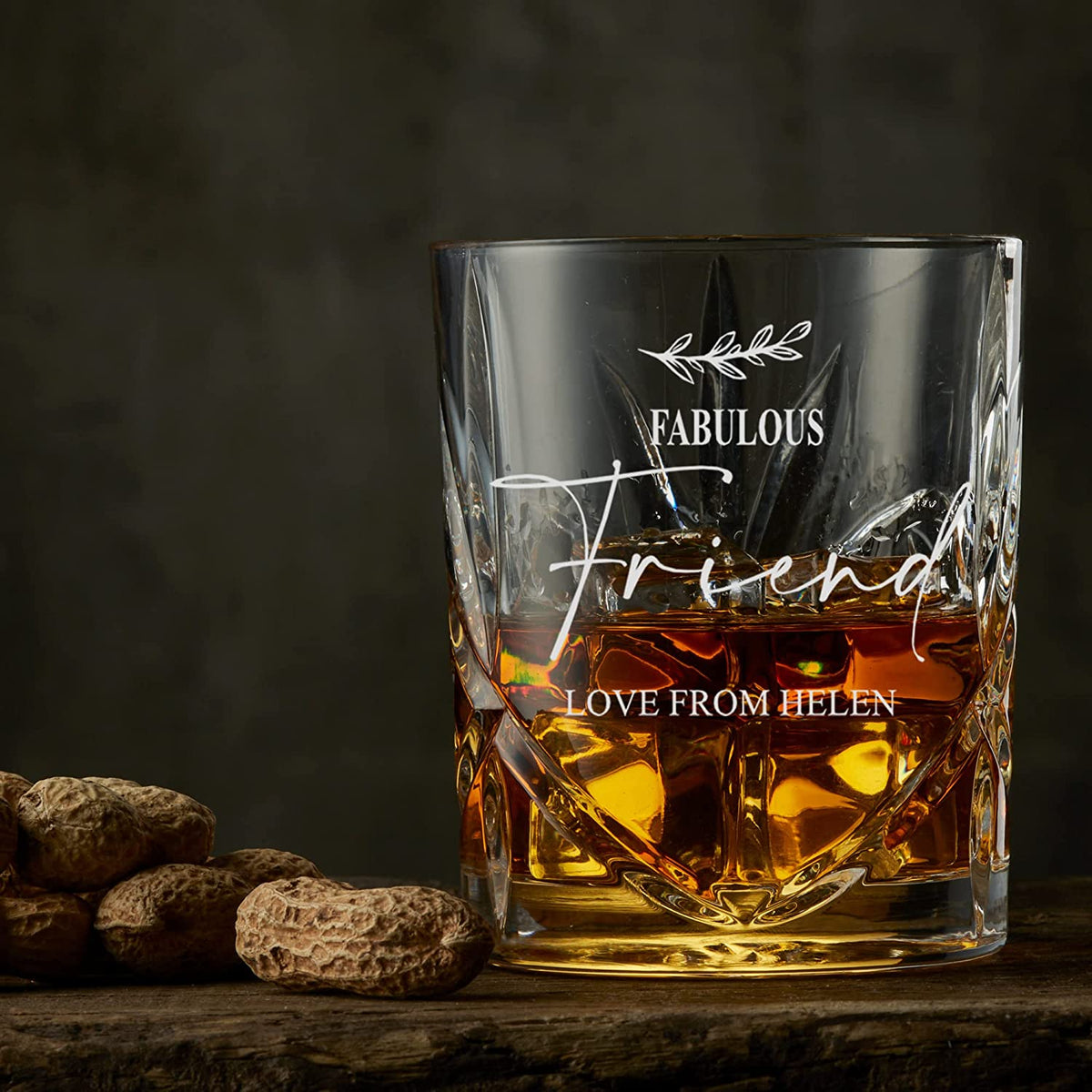Engraved Friends Sentiment Crystal Cut Whiskey Glass Gift