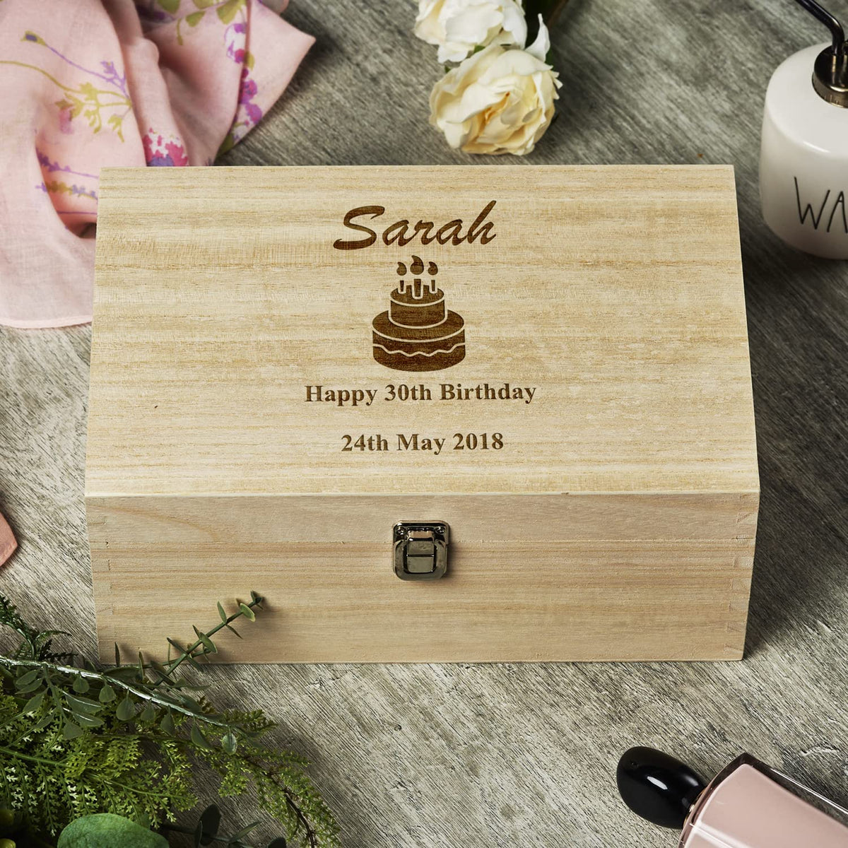 Personalised Large Birthday Memory Keepsake Box With Cake