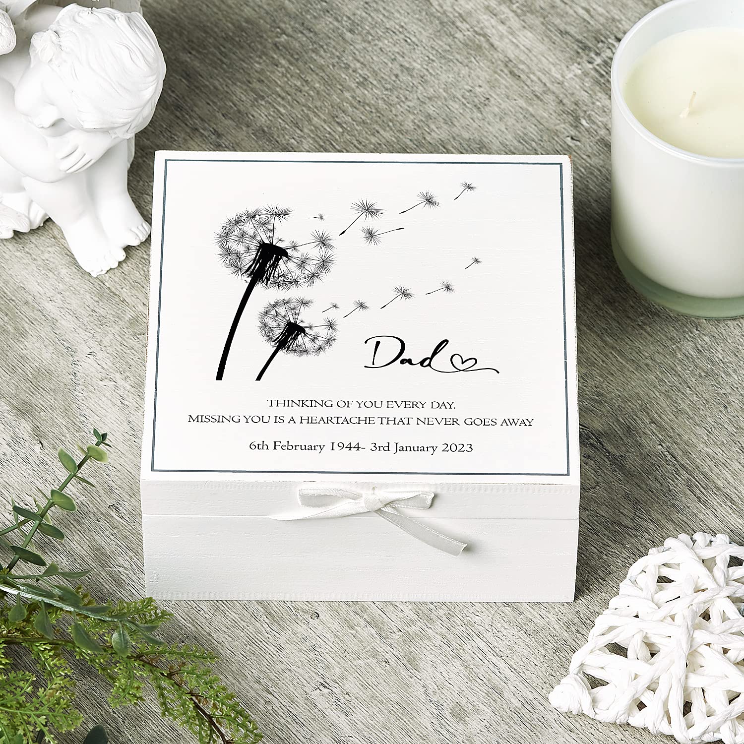 ukgiftstoreonline Personalised Dad Memorial Remembrance Vintage Wooden Keepsake Box With Dandelions Keepsake Boxes ukgiftstoreonline