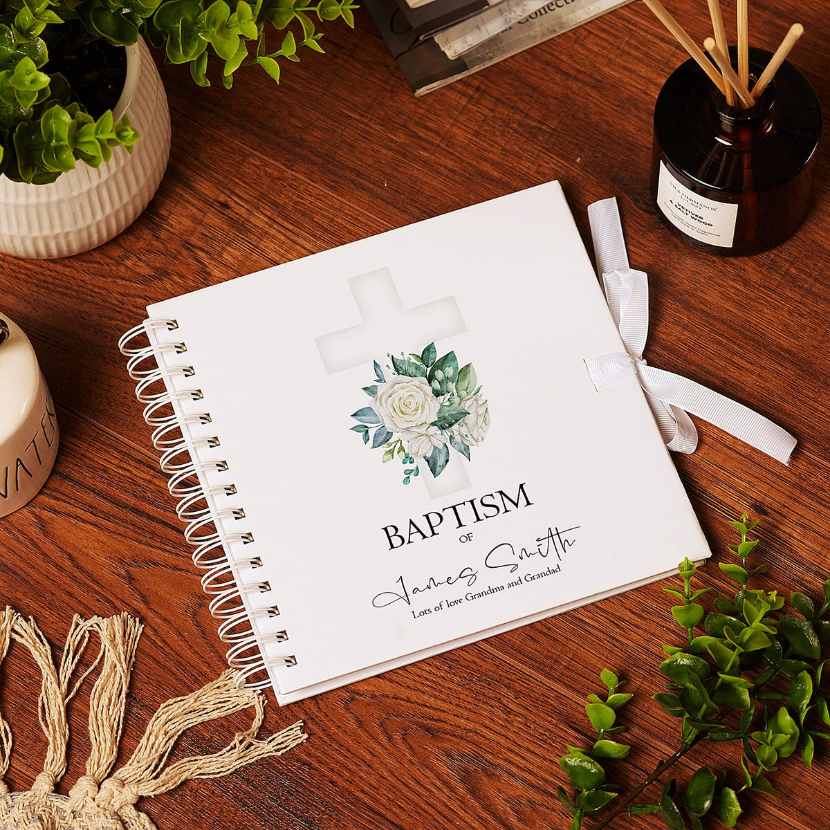 Personalised Baptism Green Cross Guestbook Scrapbook Photo Album