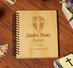Personalised Baptism Photo Album Floral Cross Engraved
