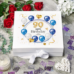 ukgiftstoreonline 90th Birthday Gift Personalised Keepsake Memory Box With Blue Balloons