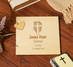 Personalised Christening Guest Book, Scrapbook or Album Floral Cross LWOD-84