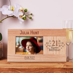 Personalised 21st Birthday Photo Frame Gift Solid Oak With name and date