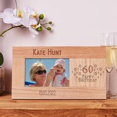Personalised 60th Birthday Photo Frame Gift Solid Oak With name and date