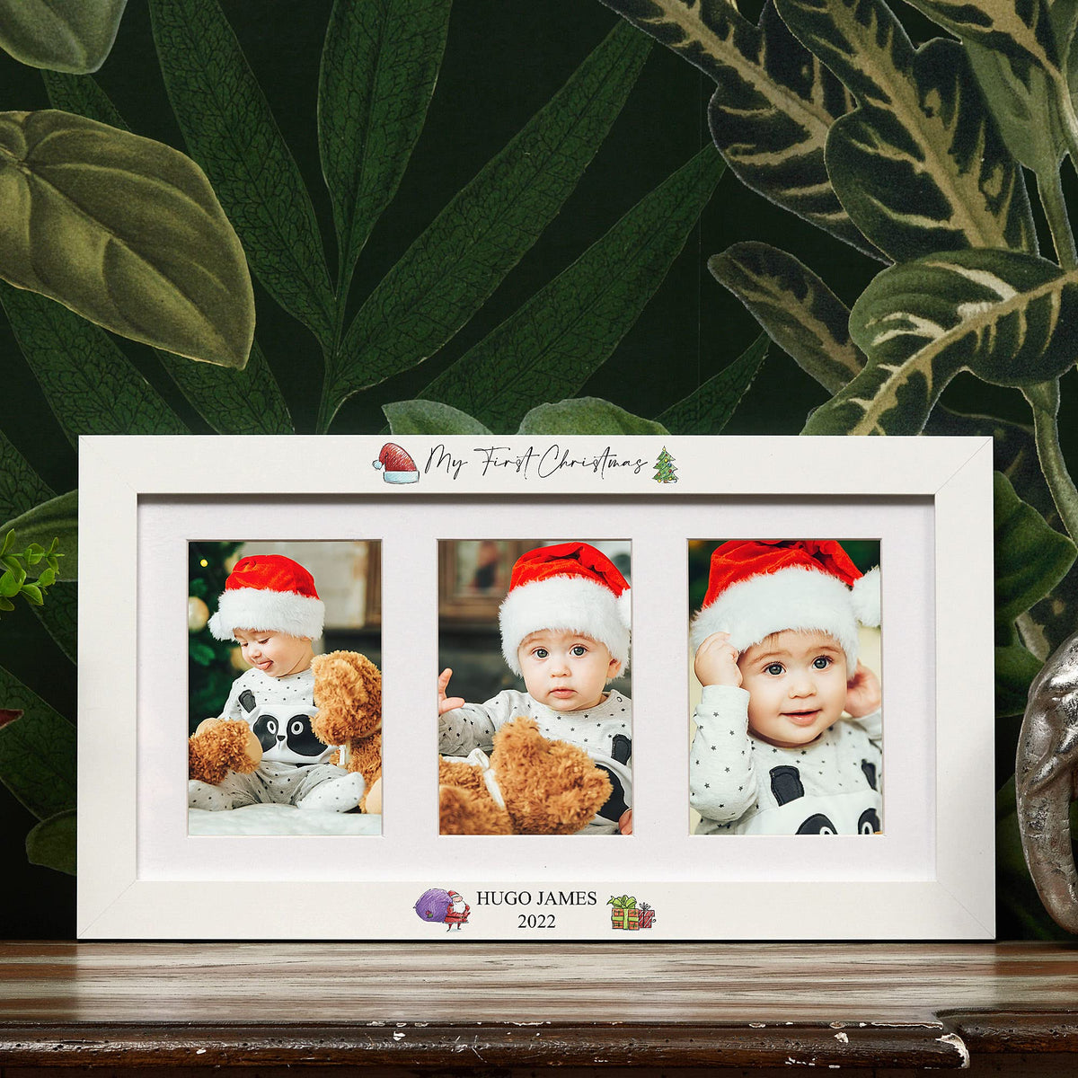 Personalised White My First Christmas Triple Photo Frame Portrait
