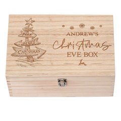 Personalised Large Wooden Christmas Eve Box With North Pole Sign