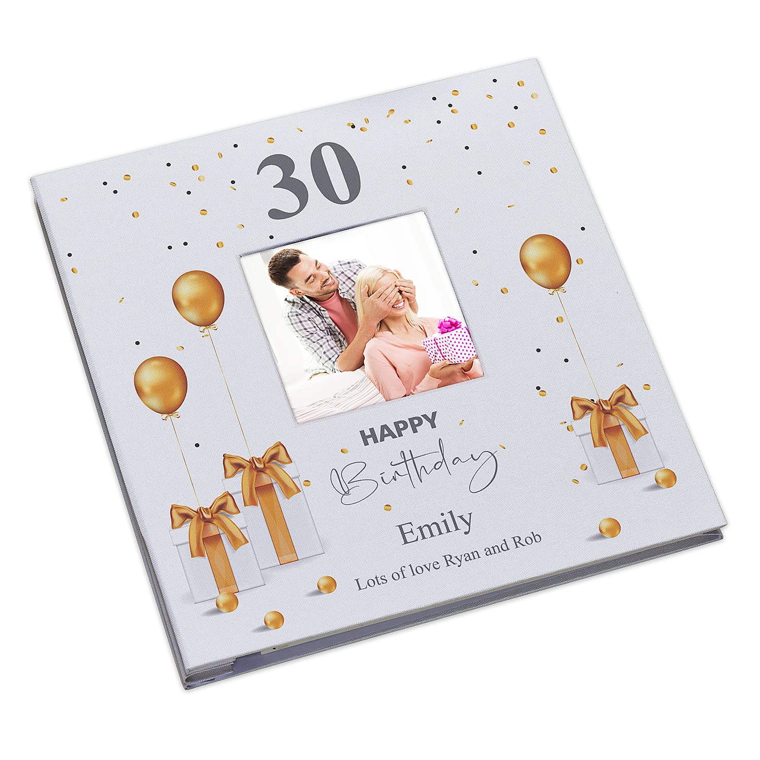 Personalised 30th Birthday Photo Album Linen Cover With Gold Balloons