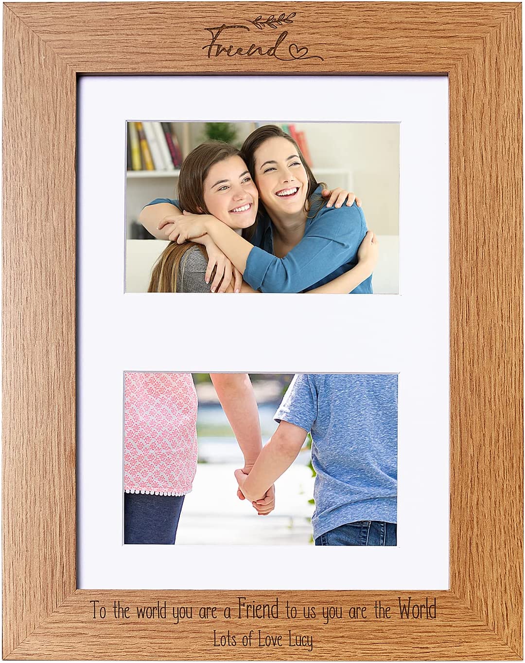 Personalised Friendship Friends Wooden Double Photo Frame Gift Landscape