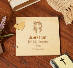 Personalised Communion Guest Book, Scrapbook or Album Floral Cross