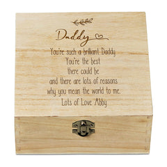 Personalised Daddy Sentiment Wooden Keepsake Box Gift Engraved