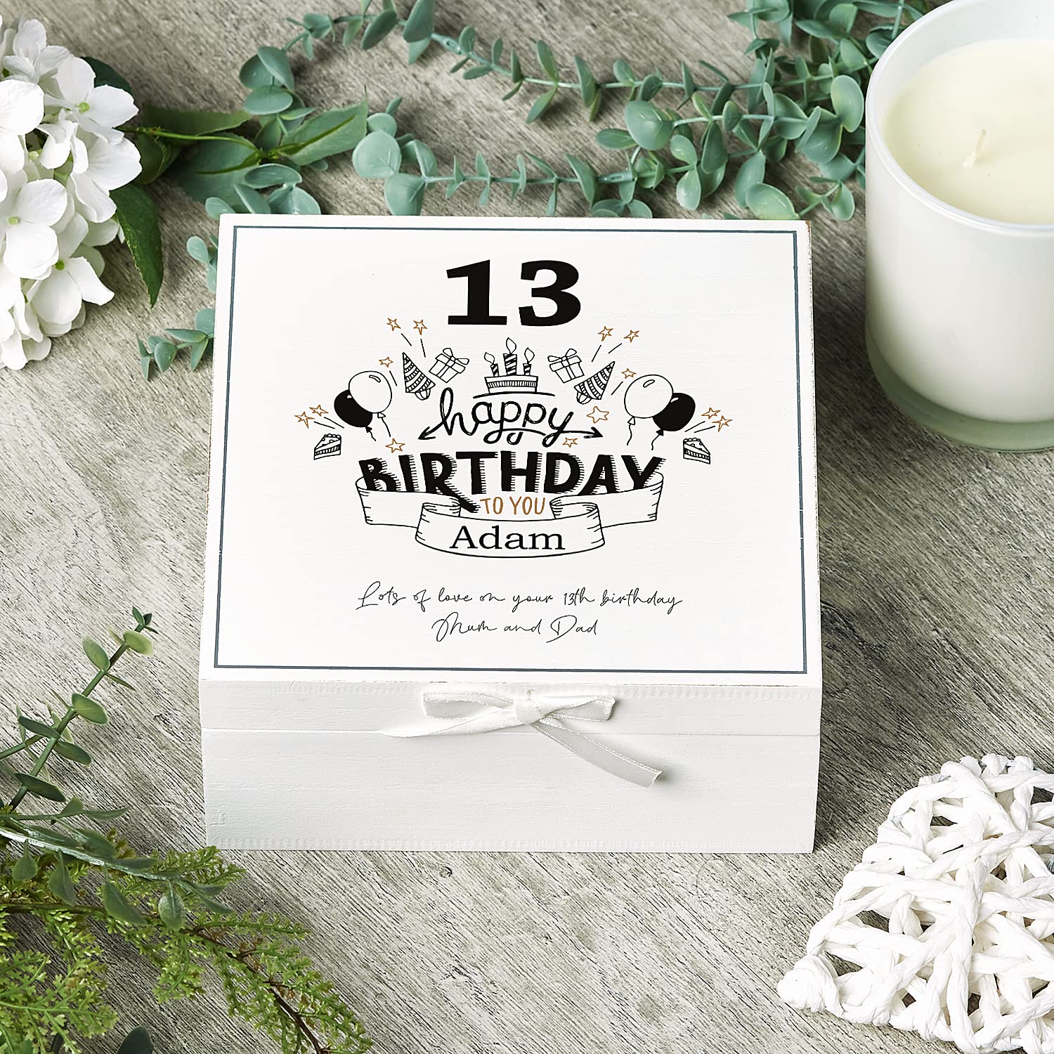 ukgiftstoreonline Personalised 13th Birthday Vintage Wooden Box Keepsake Gift Elements Keepsake Boxes ukgiftstoreonline