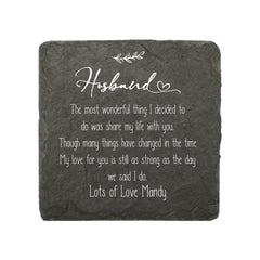 Personalised Husband Sentiment Gift Slate Stone Drink Coaster Gift