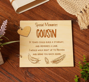 Cousin Remembrance In Loving Memory Wooden Guest Book, Scrapbook or Photo Album