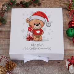 Personalised Baby's First Christmas Keepsake Box With Teddy In Jumper