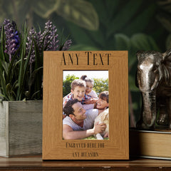 Personalised Wooden Photo Frame Bold Text Laser Engraved Any Name Any Text Portrait or Landscape