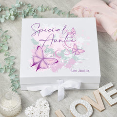 Personalised Special Auntie Pink & Purple Butterfly Gift Keepsake Memory Box
