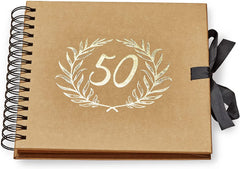 50th Birthday Brown Scrapbook Photo album With Gold Script Laurel Wreath