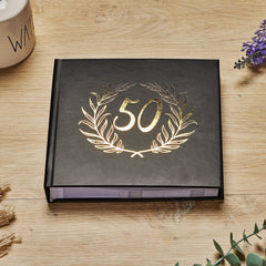 50th Birthday Black Photo Album Gold Laurel Wreath