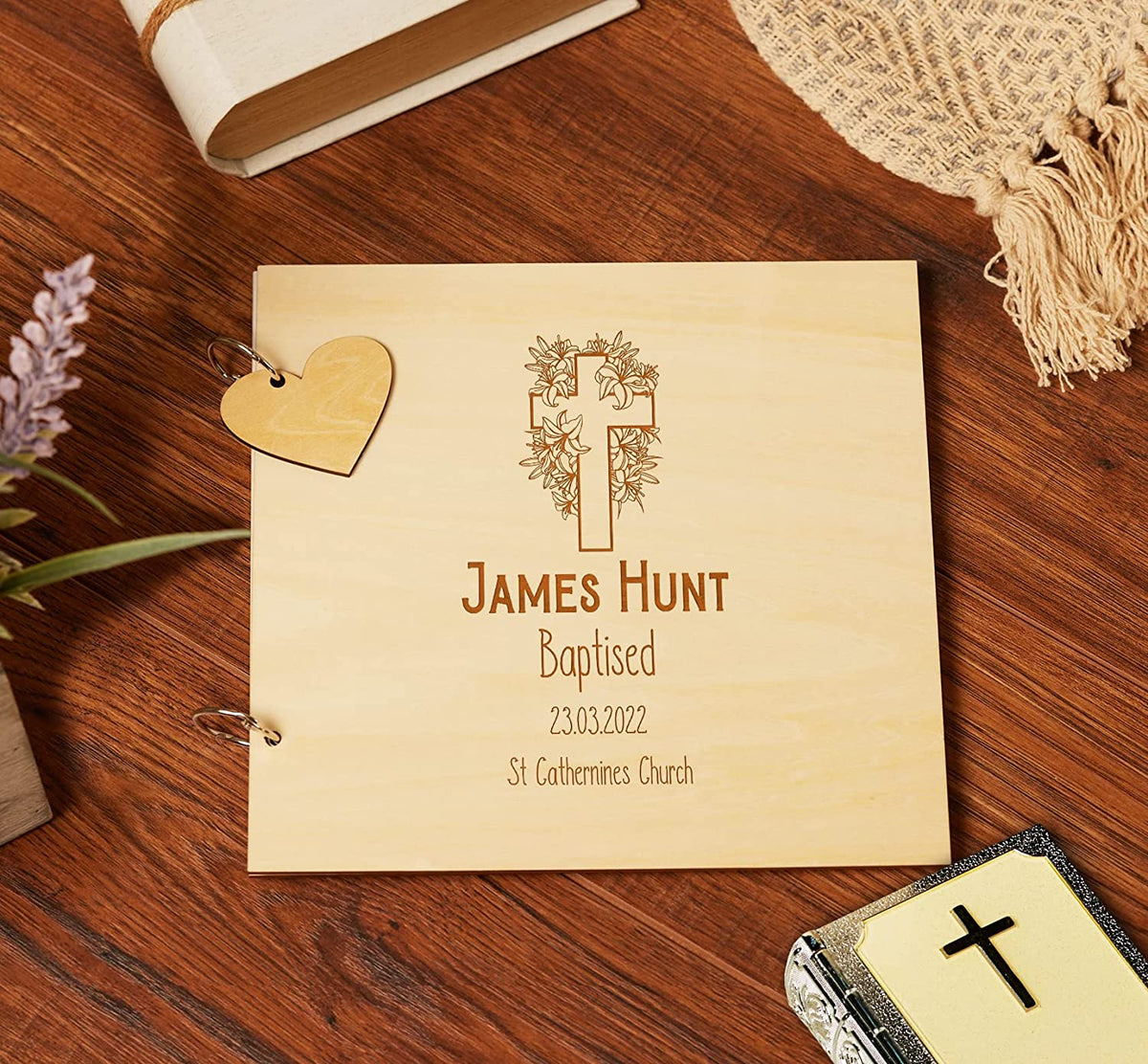Personalised Baptism Guest Book, Scrapbook or Album Floral Cross
