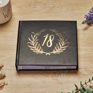18th Birthday Black Photo Album Gold Laurel Wreath