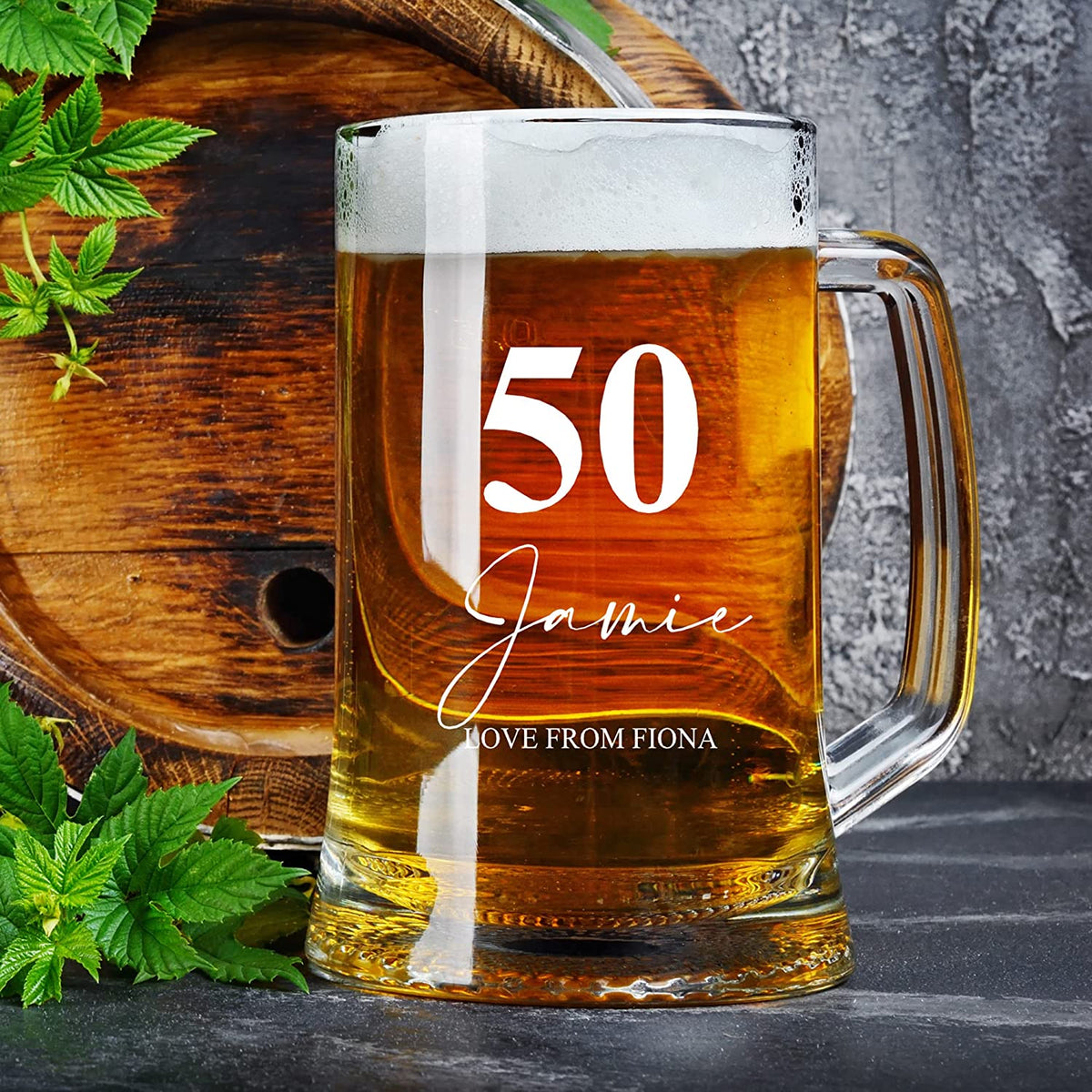 Personalised 50th Birthday Beer Glass Tankard Gift Boxed with Sentiment