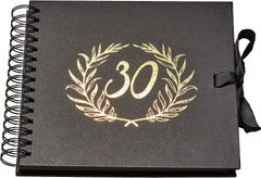 30th Birthday Black Scrapbook Photo album With Gold Script Laurel Wreath