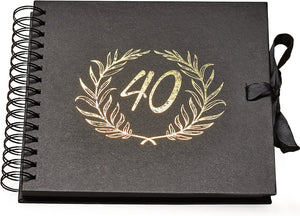 40th Birthday Black Scrapbook Photo album With Gold Script Laurel Wreath