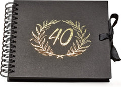 40th Birthday Black Scrapbook Photo album With Gold Script Laurel Wreath