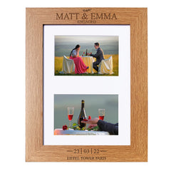 Personalised Engagement Double Photo Picture Frame With Leaf Landscape