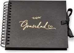 Grandad Black Scrapbook Photo album With Gold Script Leaf Design