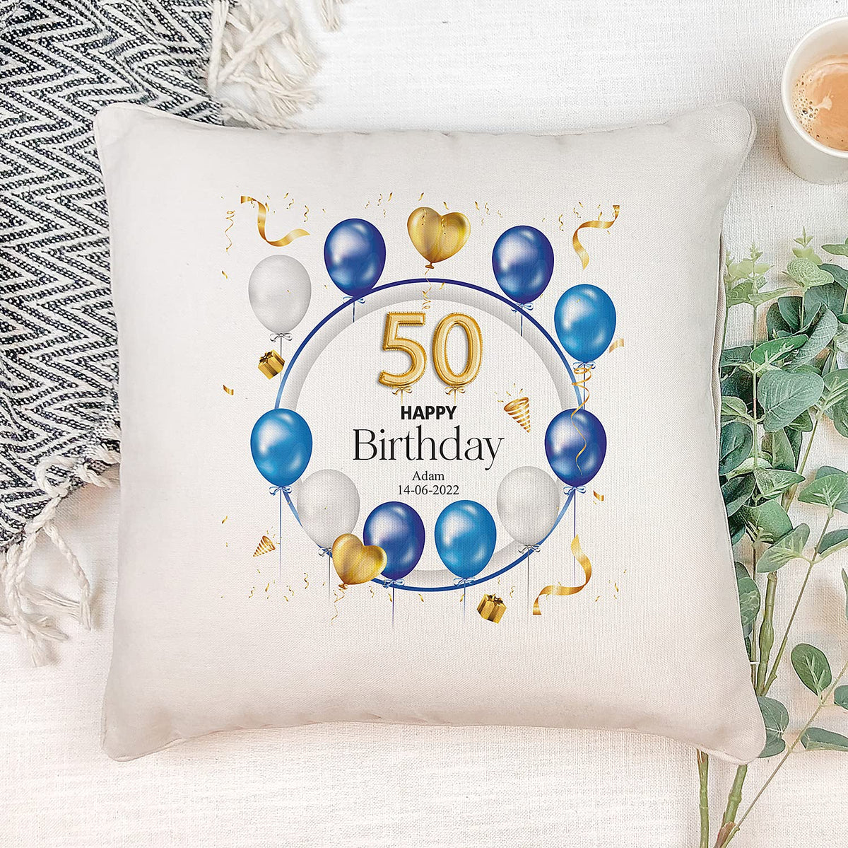 ukgiftstoreonline Personalised 50th Birthday Gift Cushion Present Design